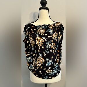 Lauren Ralph Lauren Floral Draped Neck Jersey Blouse Stretch Petite Size Small